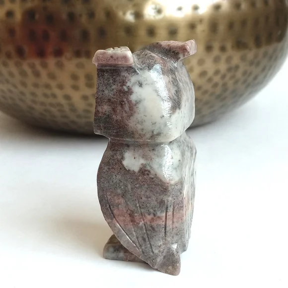 Marbled Owl Soap Stone Vintage Natural Toned Marbled Owl Figurine 3" Tall - Picture 9 of 12